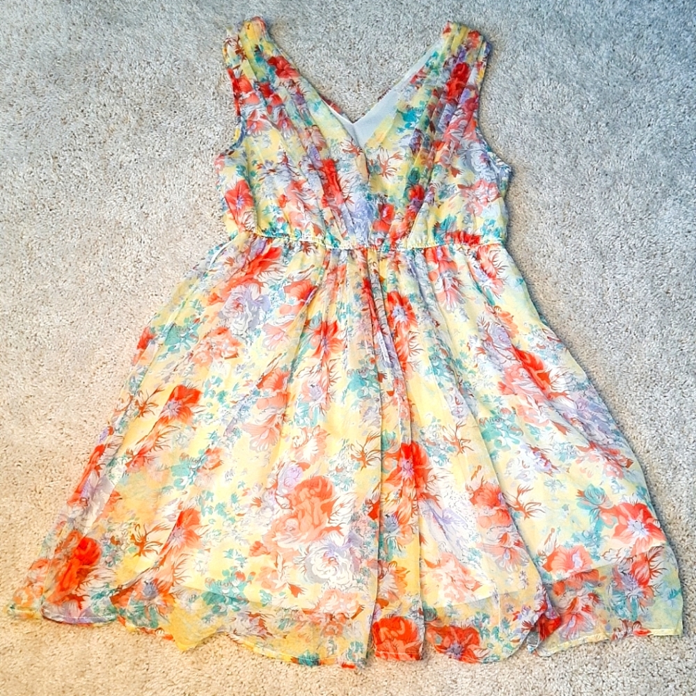 Rachael & Chloe Dress Womens floral  Print Lined Elastic Fit n Flare.